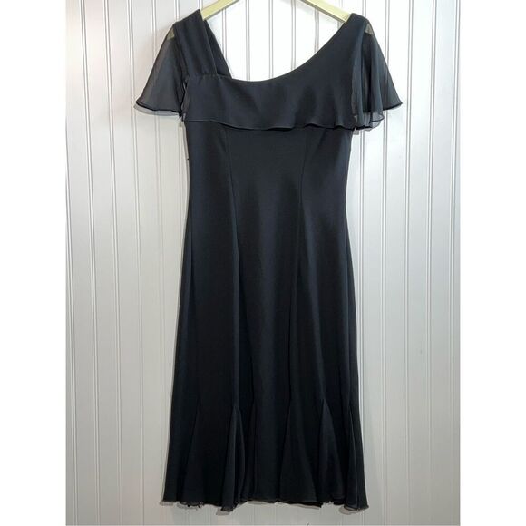 S. L. Fashions  Black Dress With Tulip Hem Rhinestones Attached Button - Size 12 - Picture 5 of 8
